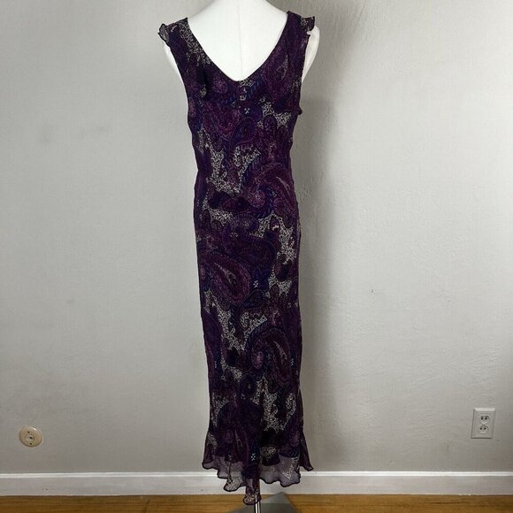 Lena Medoyeff Maxi Dress 100%‎ Silk Purple Paisley V-Neck Ruffle Layered Size 6 - Picture 6 of 11